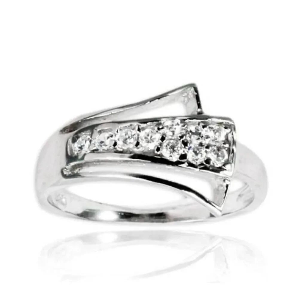 New~Beautiful Round Double Row Sim Diamond Wrap Around Ring Sz 8~925 SS~Sz 9